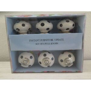 Instant Furniture Update Black/White Polka Dot Ceramic Pull Knobs, Set Of 6